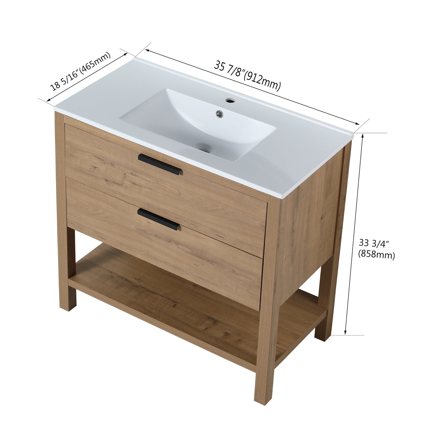 Freestanding bathroom vanity with drawers,36 inch with ceramic basin,36x18