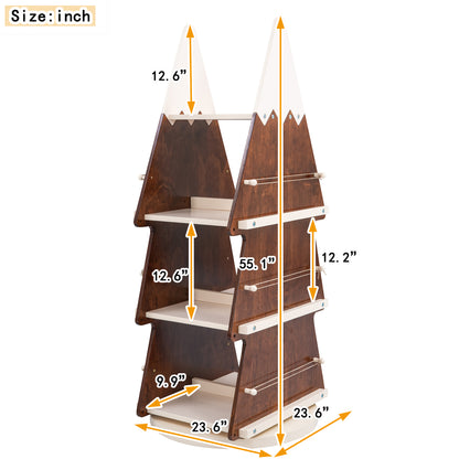 Christmas Rotating Bookshelf,Wooden Storage Rack for Kids Room, 360° Display Organizer for Study Room,Walnut+Cream