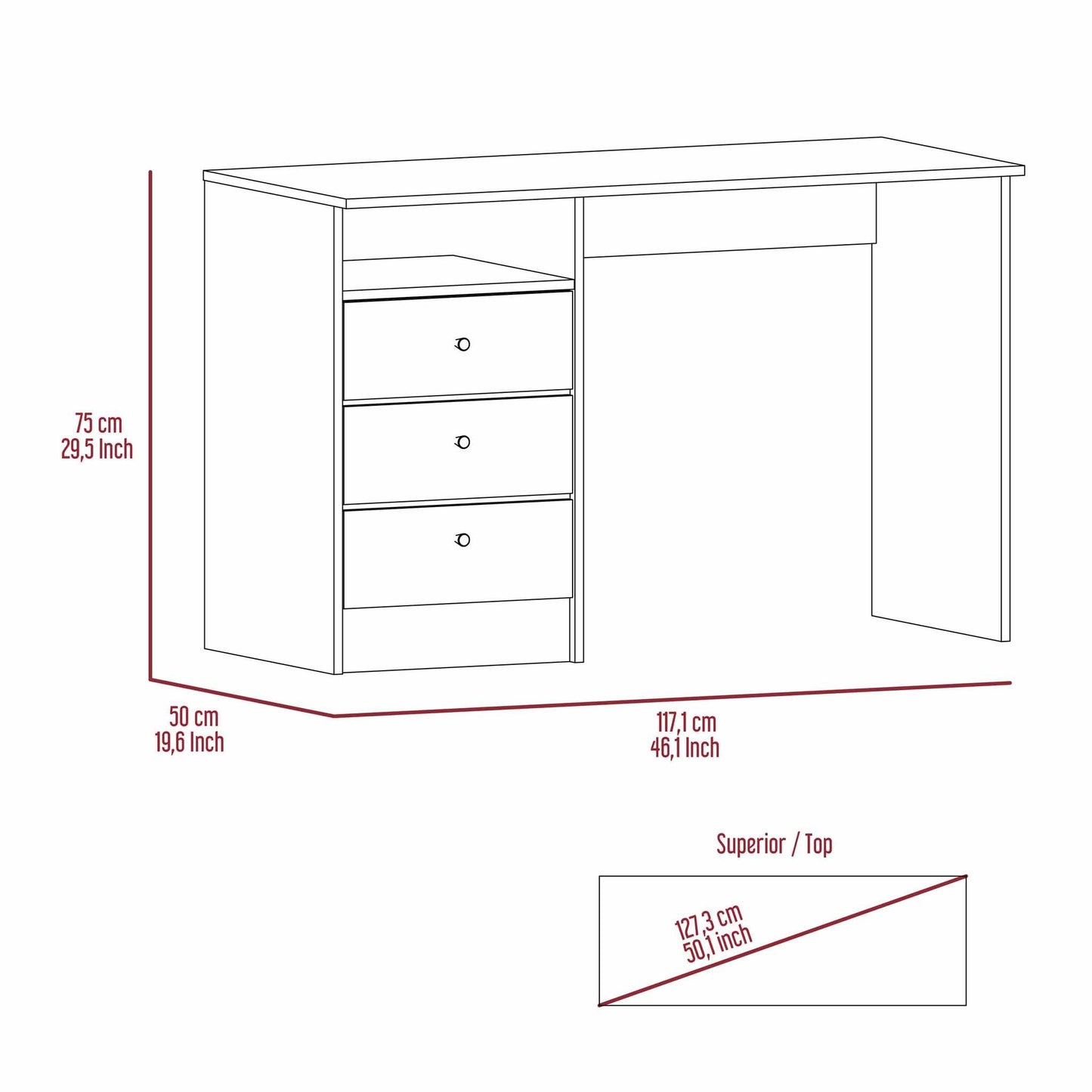 Marston 6-Shelf Writing Desk with Built-in Bookcase Light Oak