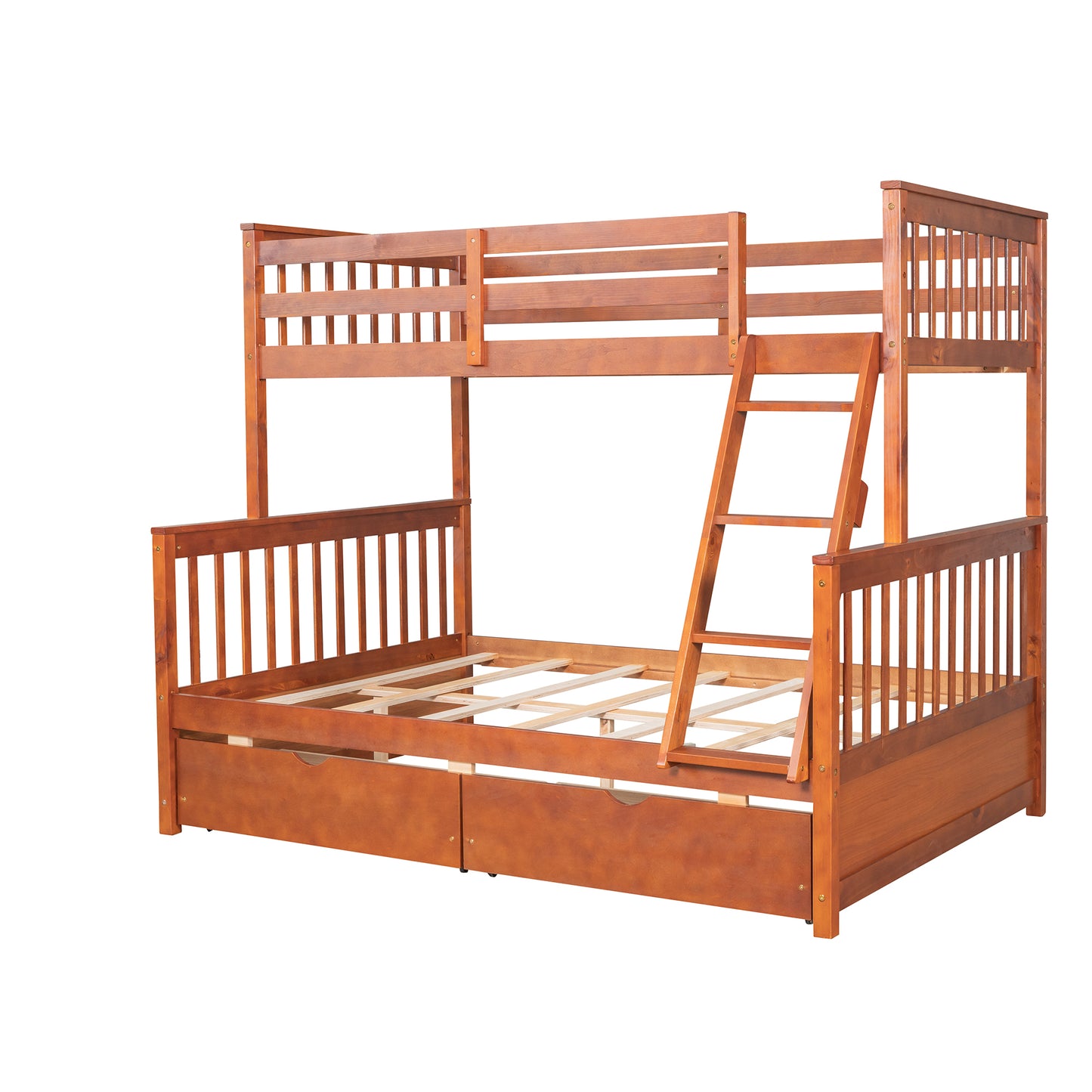 Twin-Over-Full Bunk Bed with Ladders and Two Storage Drawers (Walnut) ( old sku:LT000165AAD）