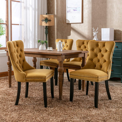 A&A Furniture,Nikki Collection Modern, High-end Tufted Solid Wood Contemporary Velvet Upholstered Dining Chair with Wood Legs Nailhead Trim  2-Pcs Set，Gold