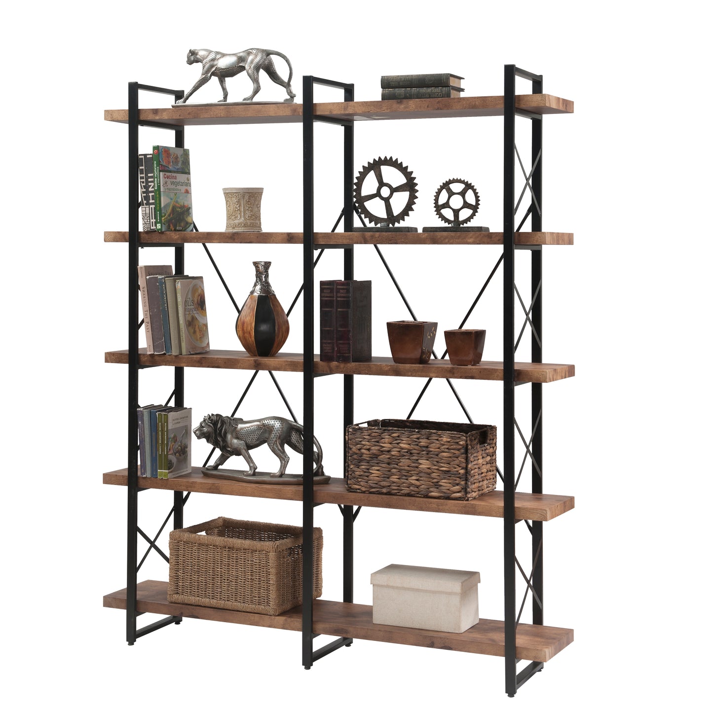 [VIDEO] Home Office 5 Tier Bookshelf, X Design Etageres Storage Shelf, Industrial Bookcase for Office with Metal Frame