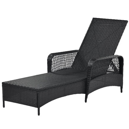 GO Outdoor patio pool PE rattan wicker chair wicker sun lounger, Adjustable backrest, beige cushion, Black wicker (2 sets)