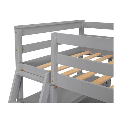 Twin Size Loft Bed with Desk and Shelves, Two Built-in Drawers, Gray(old SKU: GX000803AAE-1）