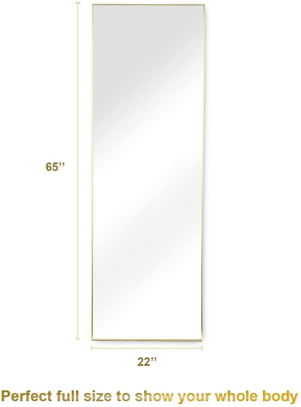 Full Length Mirror, Floor Mirror with Stand, Dressing Mirror , Bedroom Mirror with Aluminium Frame 65"x22", Gold