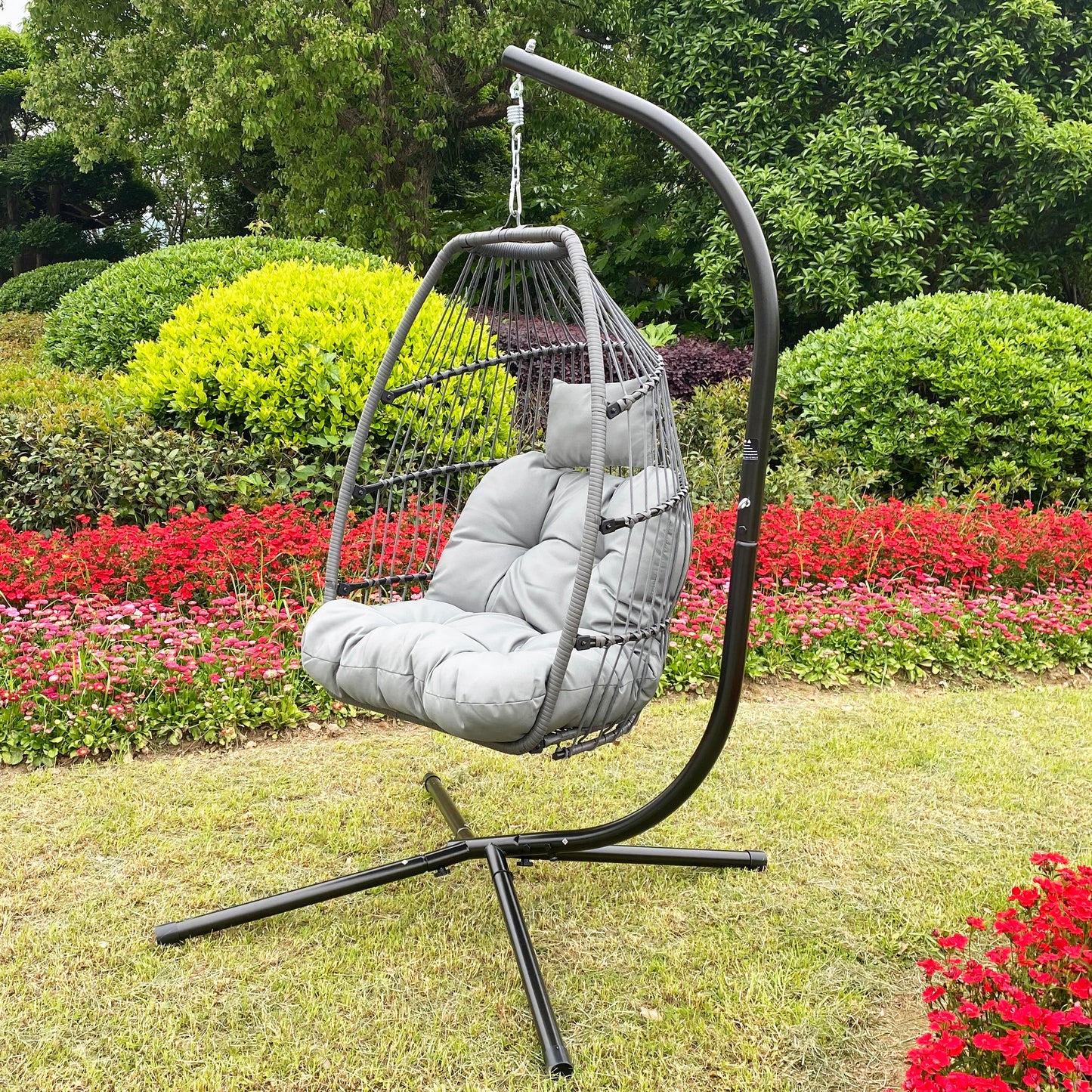 Outdoor Patio Wicker Folding Hanging Chair,Rattan Swing Hammock Egg Chair With Cushion And Pillow