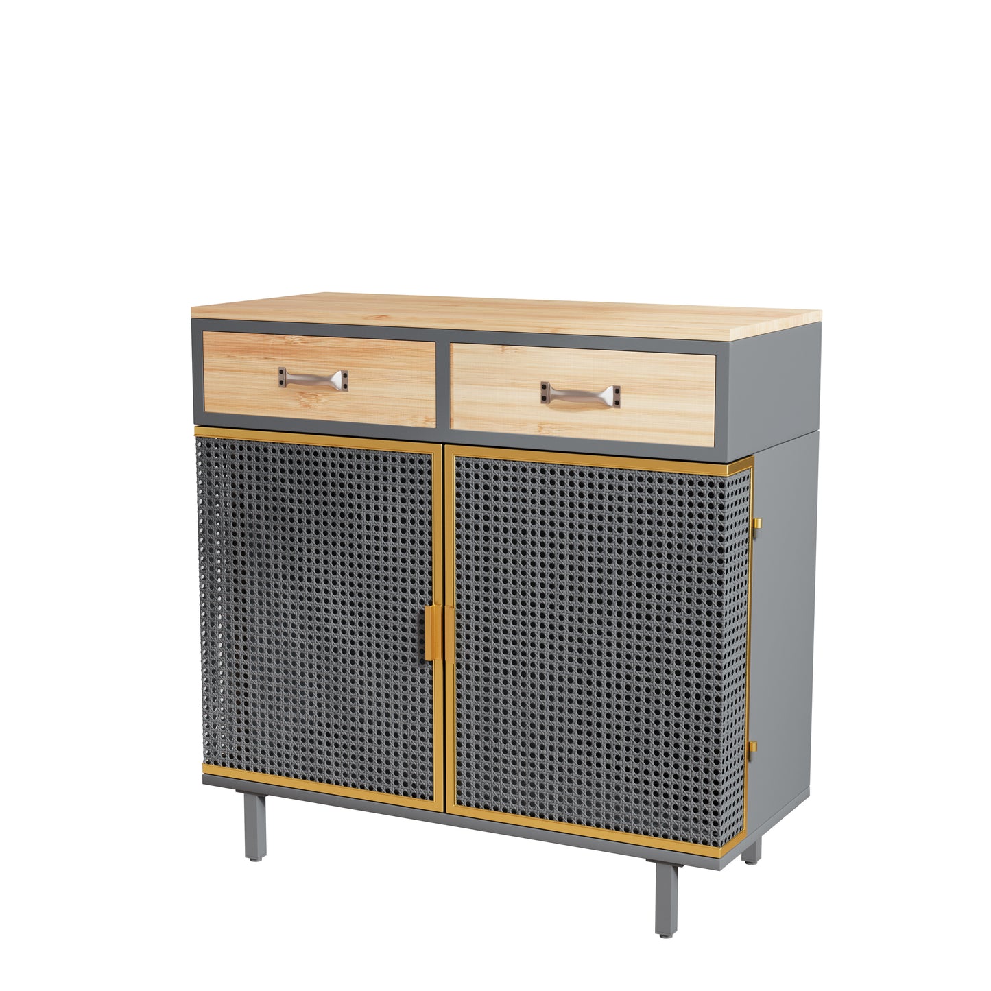 31.5'' Wide 2 Drawer Sideboard, Modern Furniture Decor，Made with Iron + Carbonized Bamboo，Easy Assembly