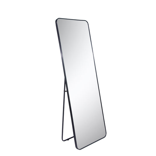 Full-Length Mirror 63"x20", Round Corner Aluminum Alloy Frame Floor Full Body Large Mirror, Stand or Leaning Against Wall for Living Room or Bedroom, Black