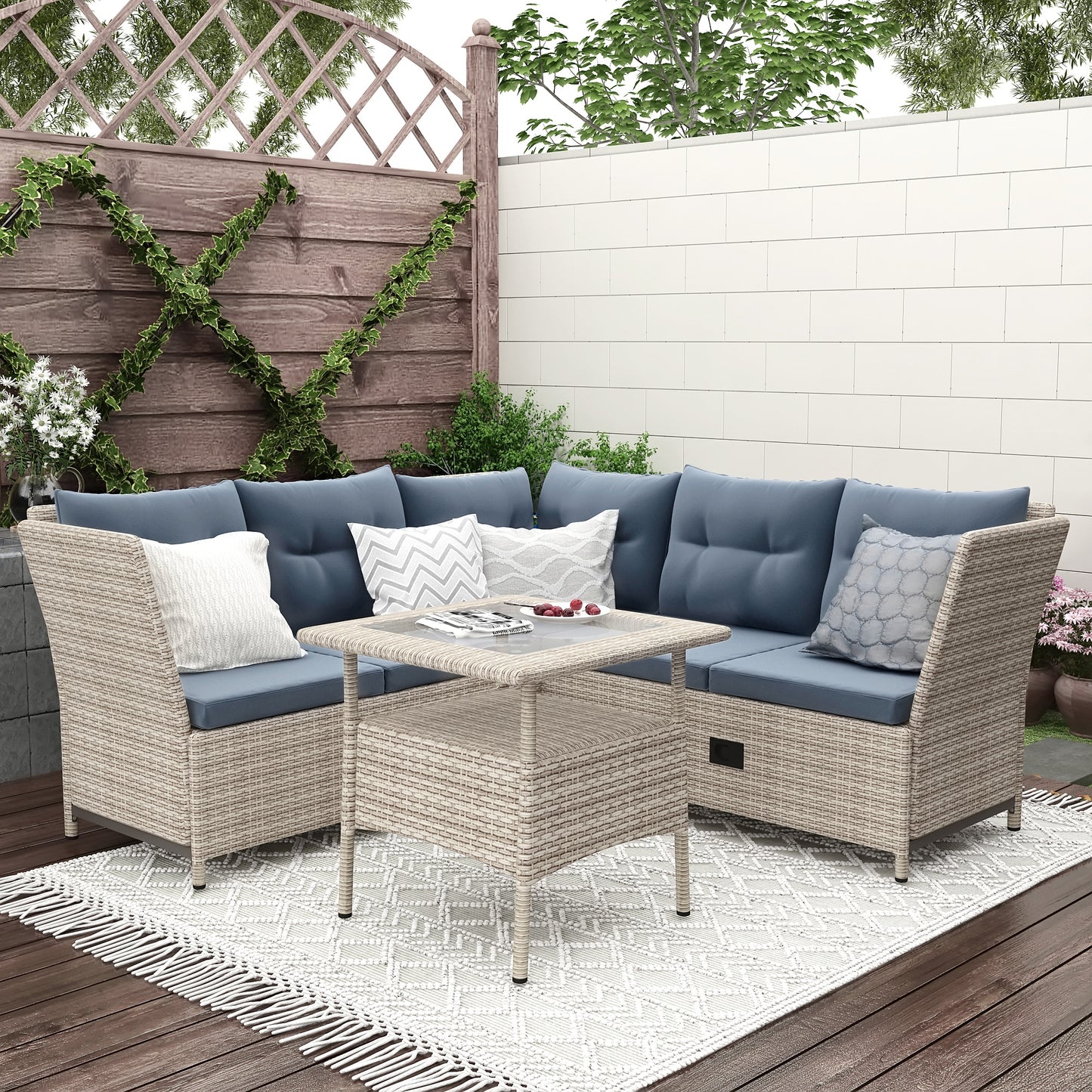 TOPMAX Outdoor Patio 4-Piece All Weather PE Wicker Rattan Sofa Set with Adjustable Backs for Backyard, Poolside, Gray