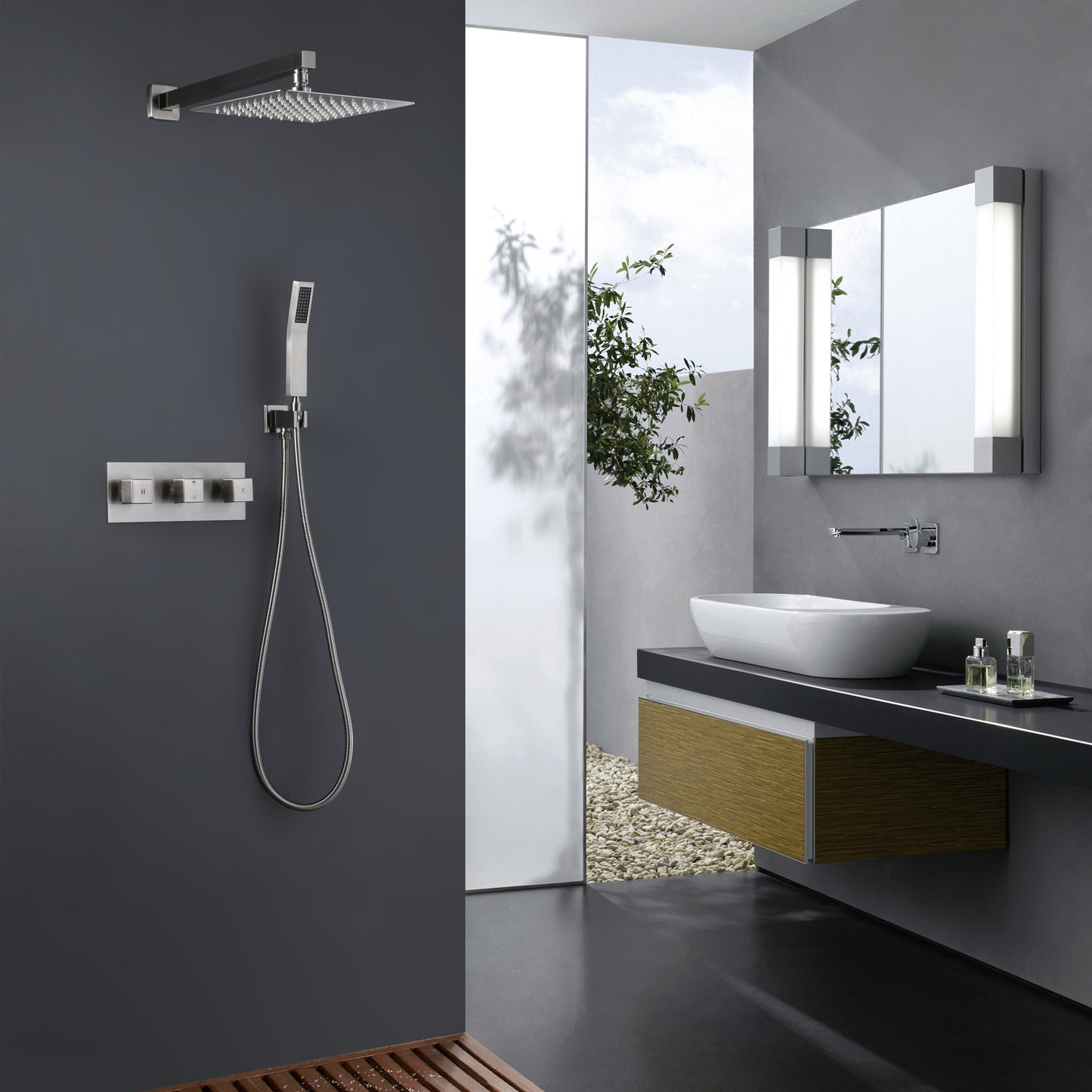 Trustmade 2 Functions Complete Shower Fixtures, 3 Knob Handles Complete Shower Systems, 10 inches Brushed Nickel - 2W03