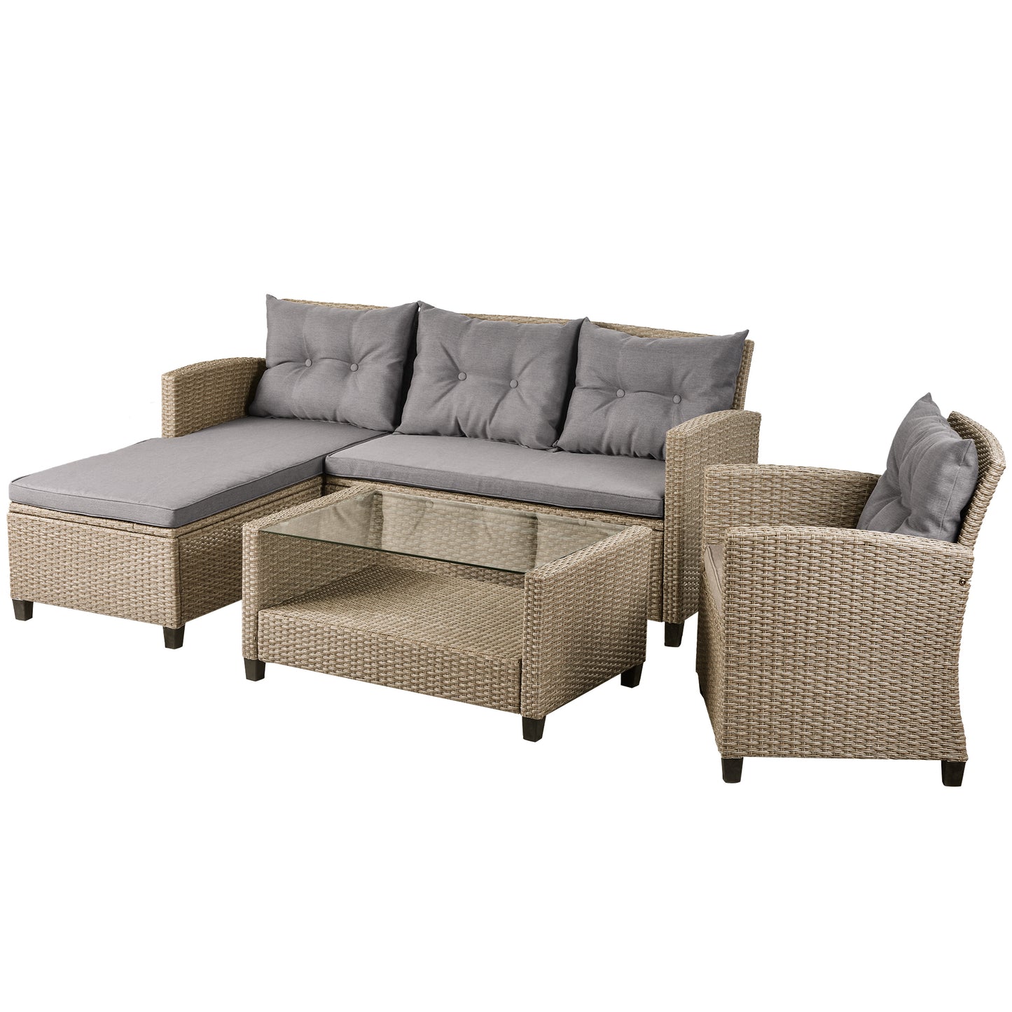 U_STYLE Outdoor, Patio Furniture Sets, 4 Piece Conversation Set Wicker Ratten Sectional Sofa with Seat Cushions(Beige Brown)