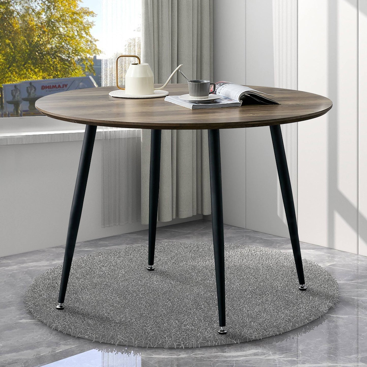 Diameter 44.8 inch MDF Modern simplicity roundI Imitation wood grain  dining table.Applicable 6-8 persons to dining room and meeting room.