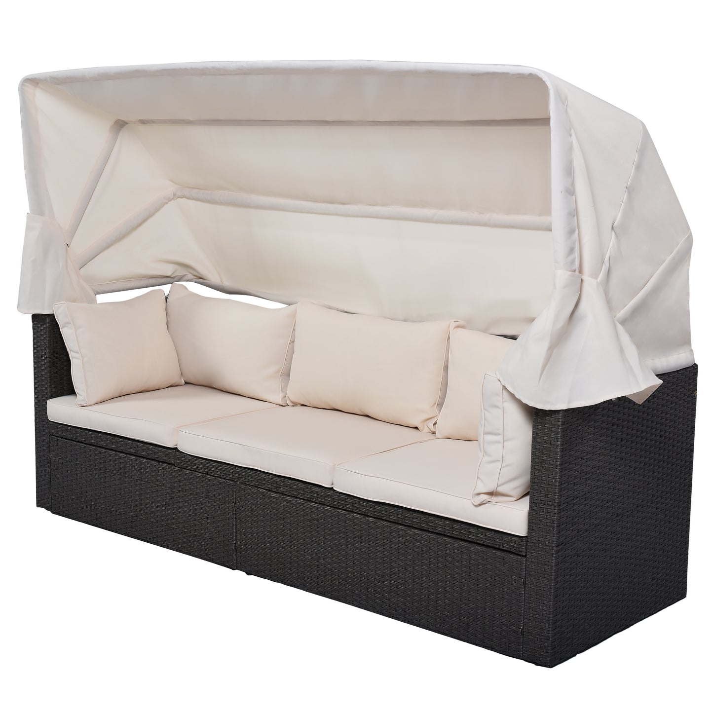 U_Style Outdoor Patio Rectangle Daybed with Retractable Canopy,  Wicker Furniture Sectional Seating with Washable Cushions, Backyard, Porch