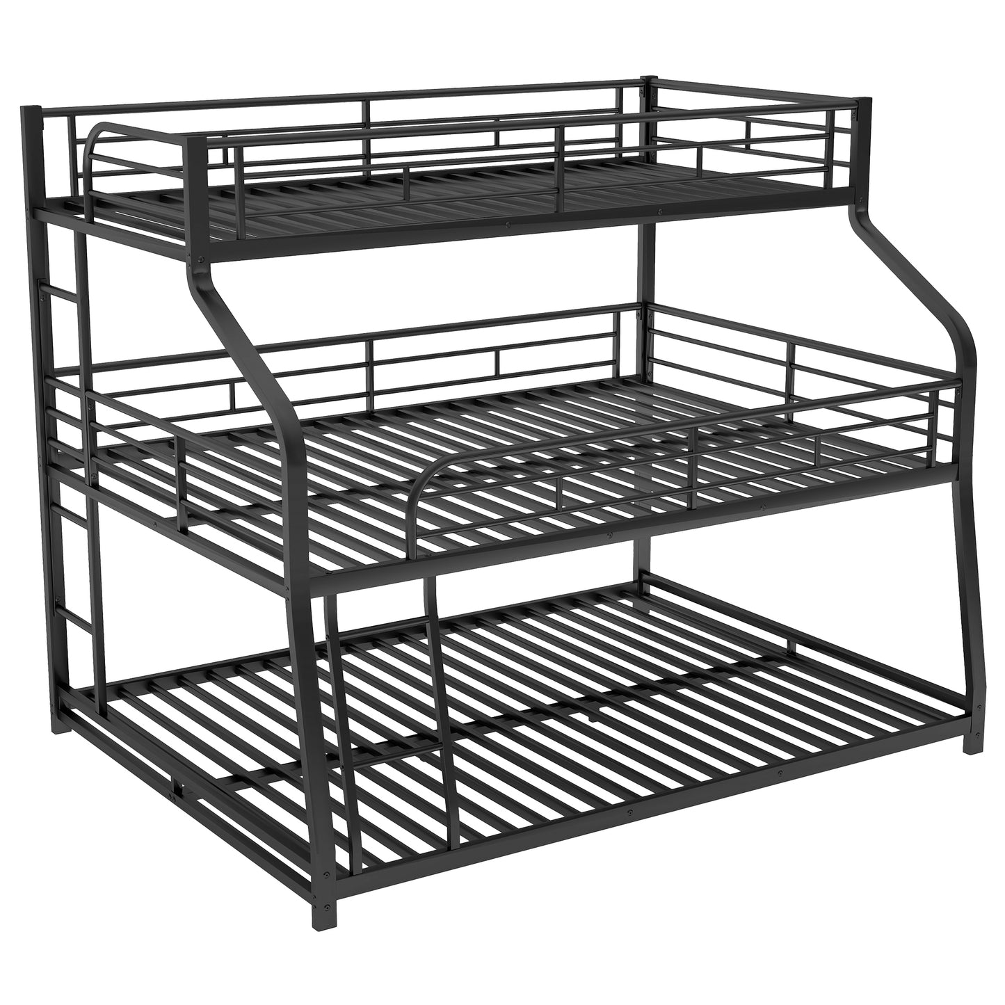 Twin XL/Full XL/Queen Triple Bunk Bed with Long and Short Ladder and Full-Length Guardrails,Black