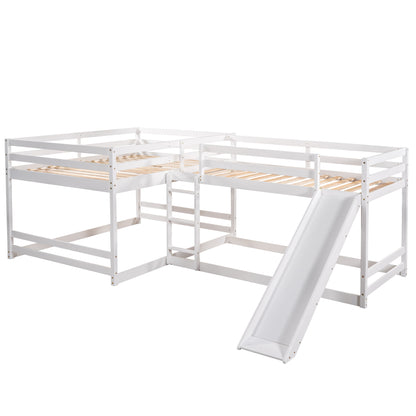 Full and Twin Size L-Shaped Bunk Bed with Slide and Short Ladder,White