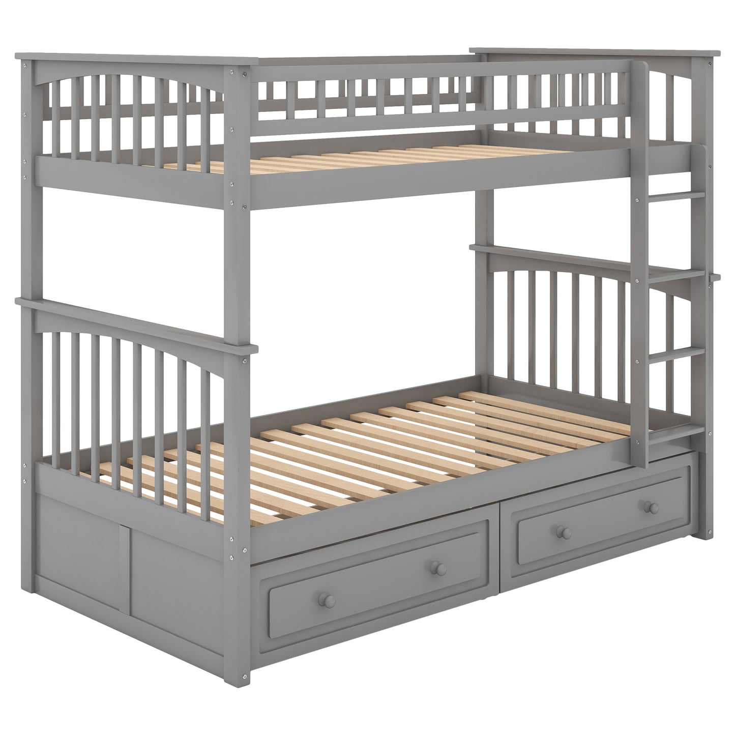 Twin over Twin Bunk Bed with Drawers, Convertible Beds, Gray