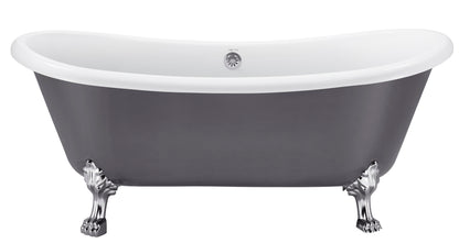 67" 100% Acrylic Freestanding Bathtub，Contemporary Soaking Tub，white inside and gray outside