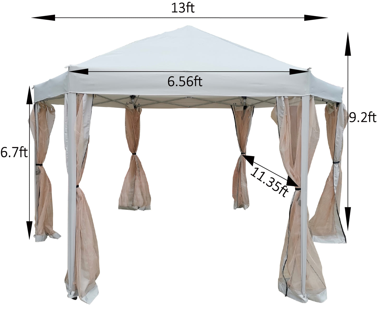 13 Ft. W x 13 Ft. D x 9.2ft Pop-Up Gazebo Tent Outdoor Canopy Hexagonal Canopies Gazebos & Pergolas 6 Sided for Patio Garden Backyard Sun Shelter BBQ Garden Events with Strong Steel Frame Storage Bag