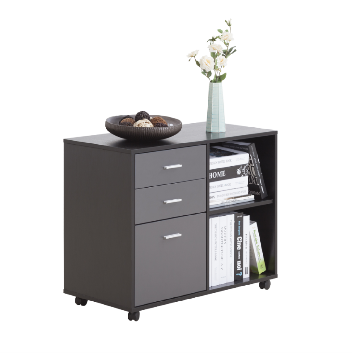 File Cabinet with 3 Drawer Mobile Lateral Filing Cabinet/Storage Cabinet for Home Office (Black & Dark Grey )