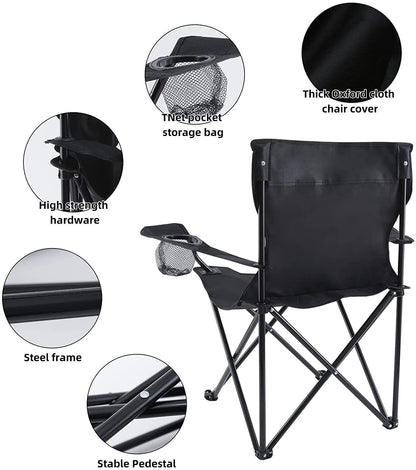 YSSOA Portable Folding Black Camping Chair, Large