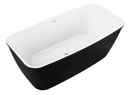 59" 100% Acrylic Freestanding Bathtub，Contemporary Soaking Tub，white inside black outside