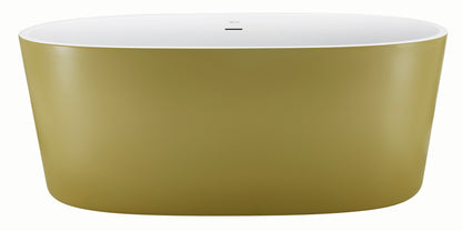 63" 100% Acrylic Freestanding Bathtub，Contemporary Soaking Tub，White inside and gold outside