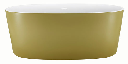 59" 100% Acrylic Freestanding Bathtub，Contemporary Soaking Tub，White inside and gold outside