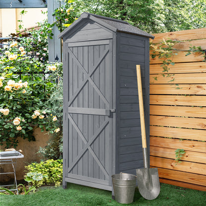 TOPMAX Outdoor Wooden Storage Sheds Fir Wood Lockers with Workstation,Gray