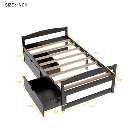 Twin size platform bed, with two drawers, espresso（New）