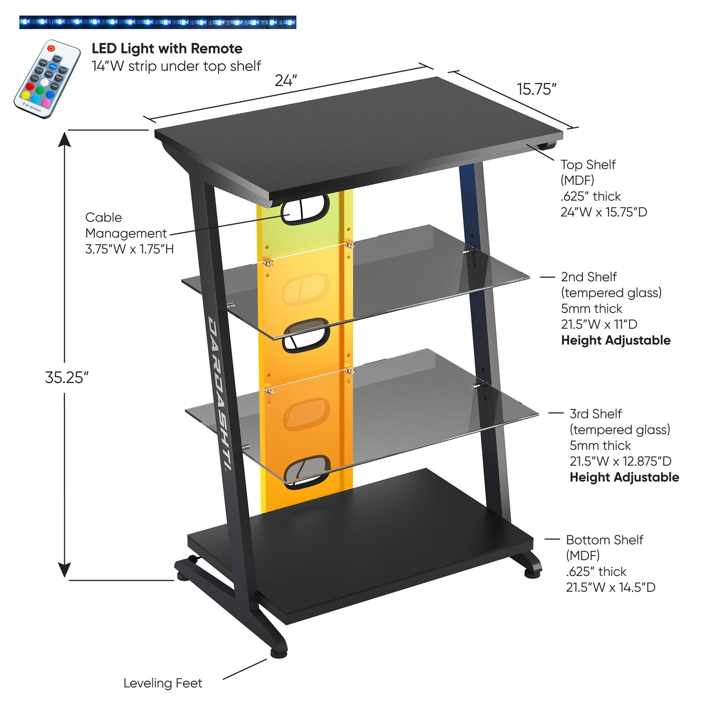 Dardashti Gaming Shelves S1-21 Yellow