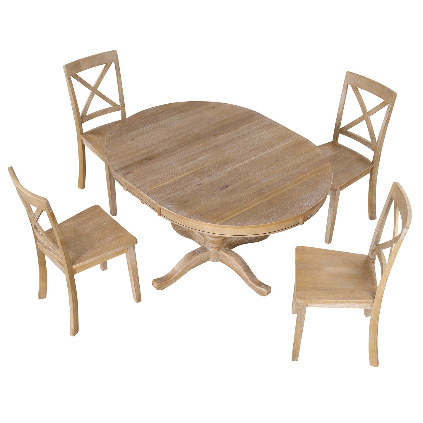 Modern Dining Table Set for 4,Round Table and 4 Kitchen Room Chairs,5 Piece Kitchen Table Set for Dining Room,Dinette,Breakfast Nook,Natural Wood Wash