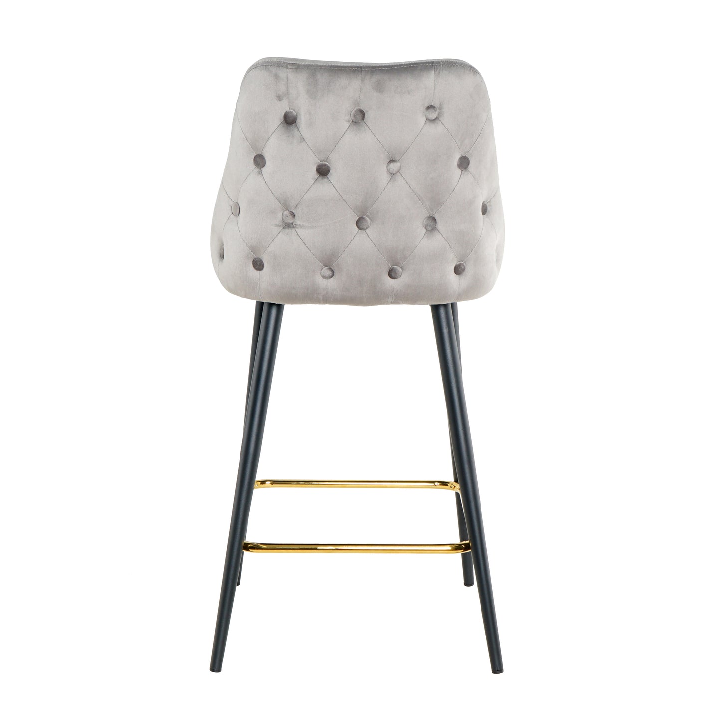 Luxury Modern Gray Velvet Upholstered High Bar Stool Chair With Gold Legs(set of 2)