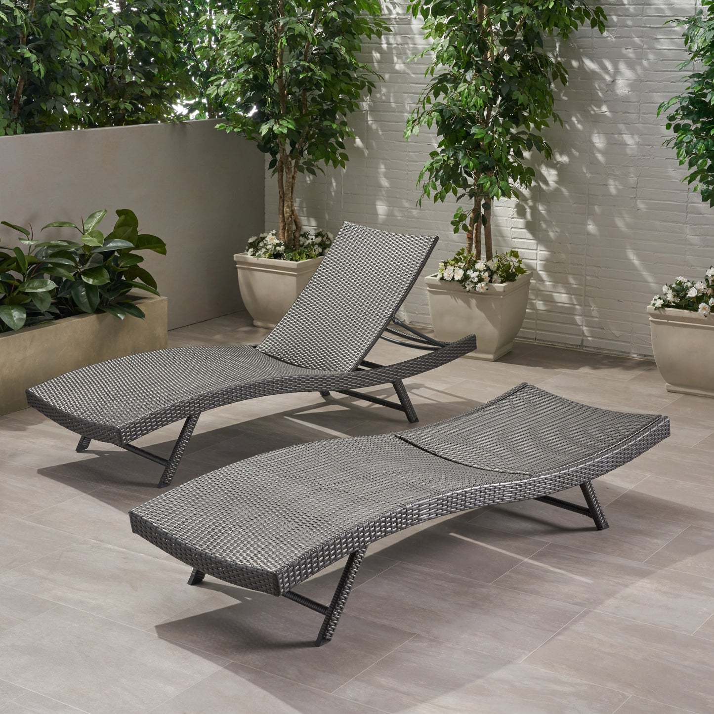 Eliana Outdoor Gray Wicker Adjustable Lounge Chair Set of 2