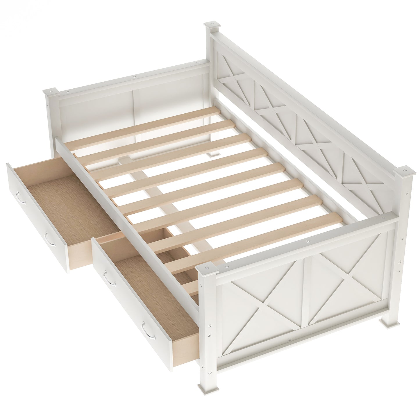 Twin  Size Wooden Modern and Rustic Casual Style Daybed, Cream White(New)