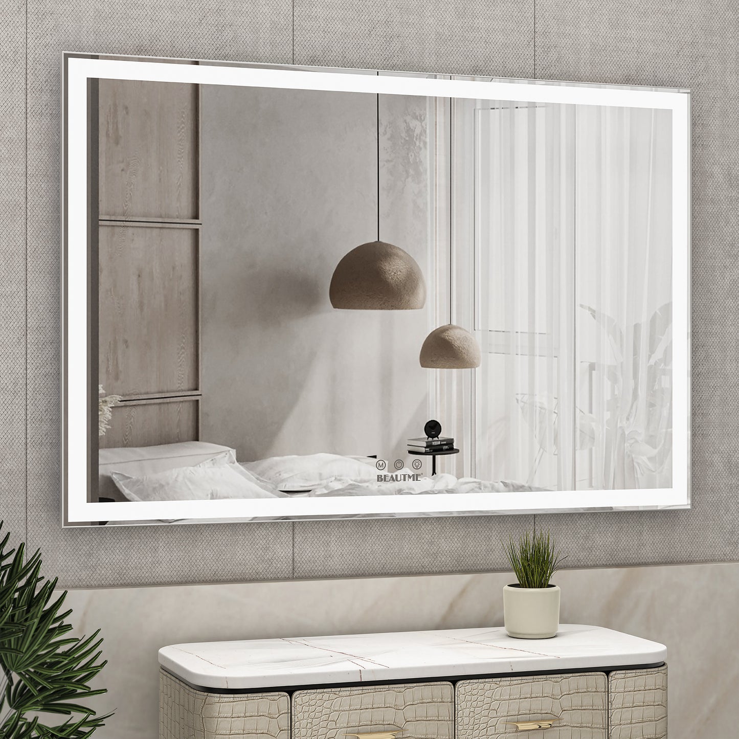 Extra Large Size 60X40 inch LED Bathroom Vanity Mirror Wall Mounted Adjustable White/Warm/Natural Lights Aluminum Frame Bathroom Wall Mirror