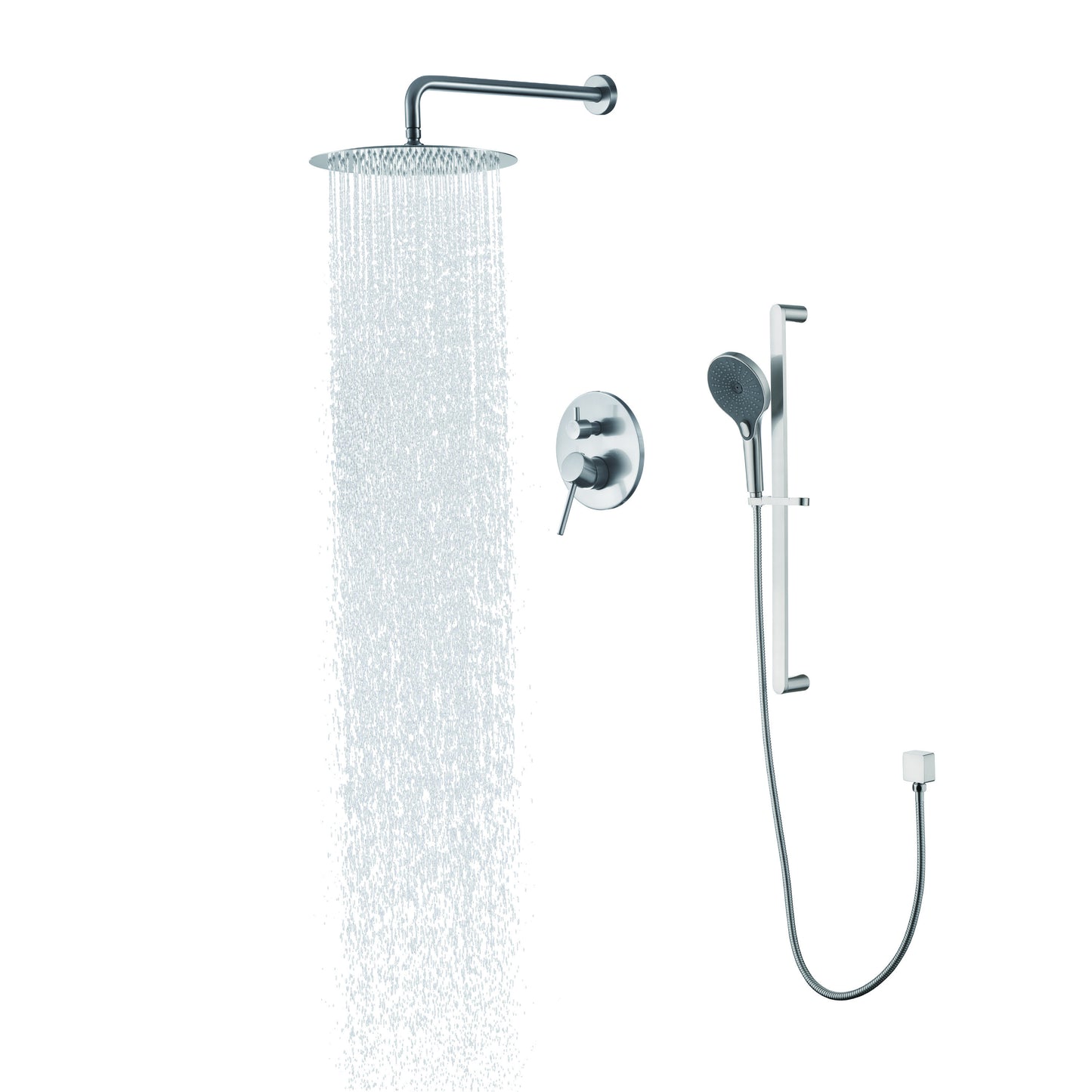 Shower System 10 Inch Square Bathroom Luxury Rain Mixer Shower Combo Set Pressure Balanced Shower System with Shower Head, Hand Shower, Slide Bar, Shower Arm, Hose, and Valve Trim