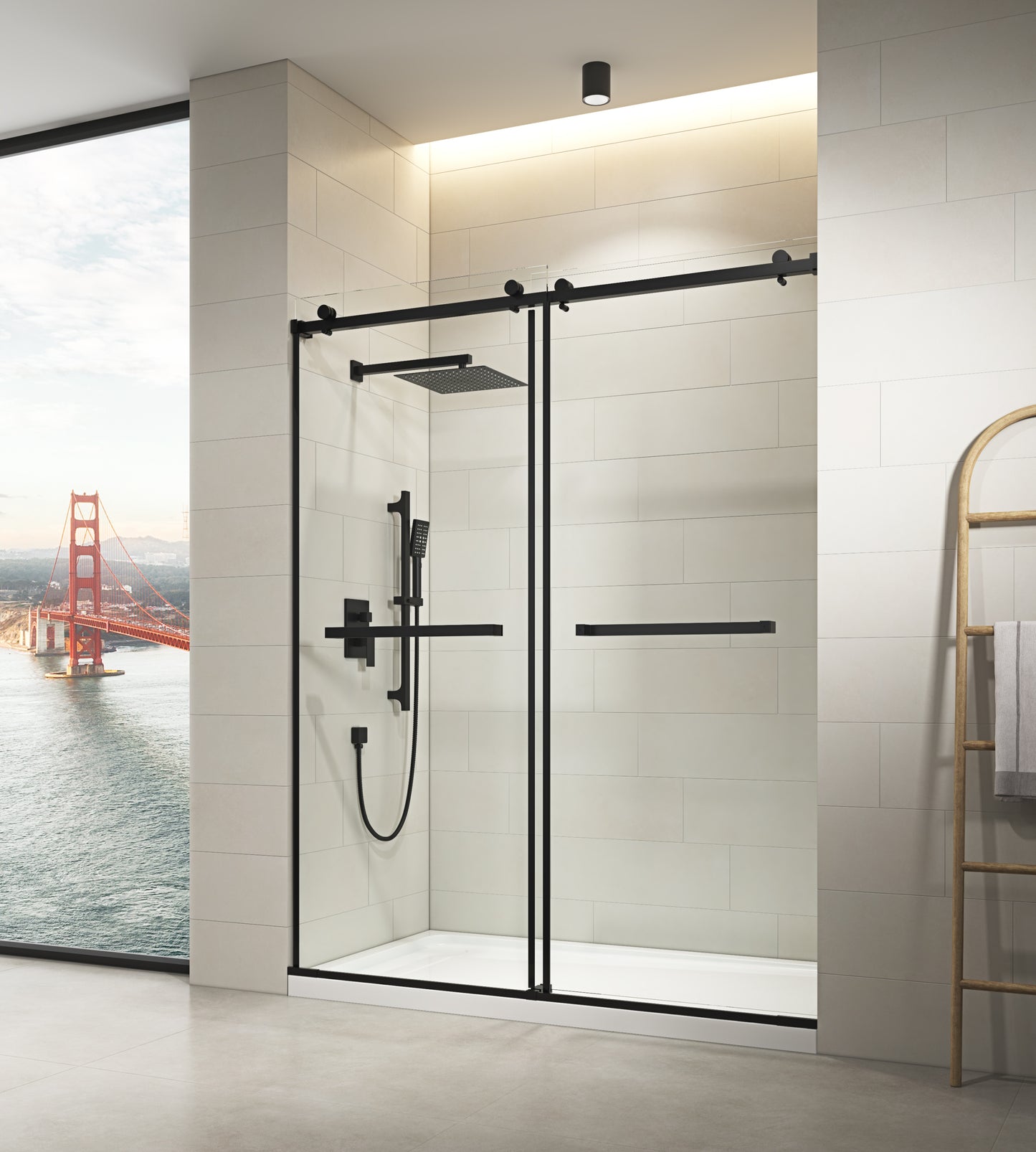 60 in. W x 76 in. HSliding Frameless Shower Door in Matte Black with Clear Glass