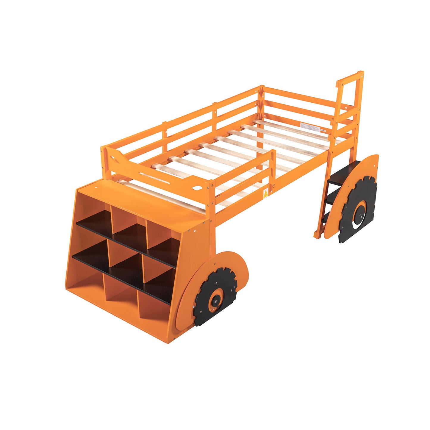 Twin Size Forklift Car-Shaped Loft Bed with Storage Shelves,Orange