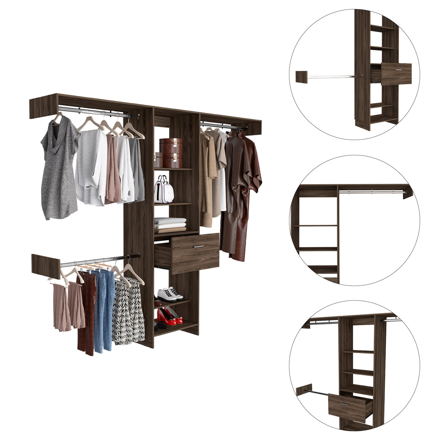 Calveston 1-Drawer 4-Shelf Closet System Dark Walnut