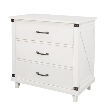 Modern Bedroom Nightstand with 3 Drawers Storage , White