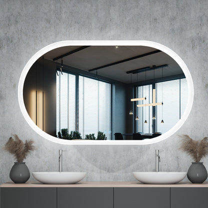 28X40 Bathroom Mirror with Lights Oval Led Bathroom Mirror for Wall Mounted Anti-Fog 3000K/4500K/6500k Adjustable Dimmable Lighting Frameless Large Size Horizontal Hanging