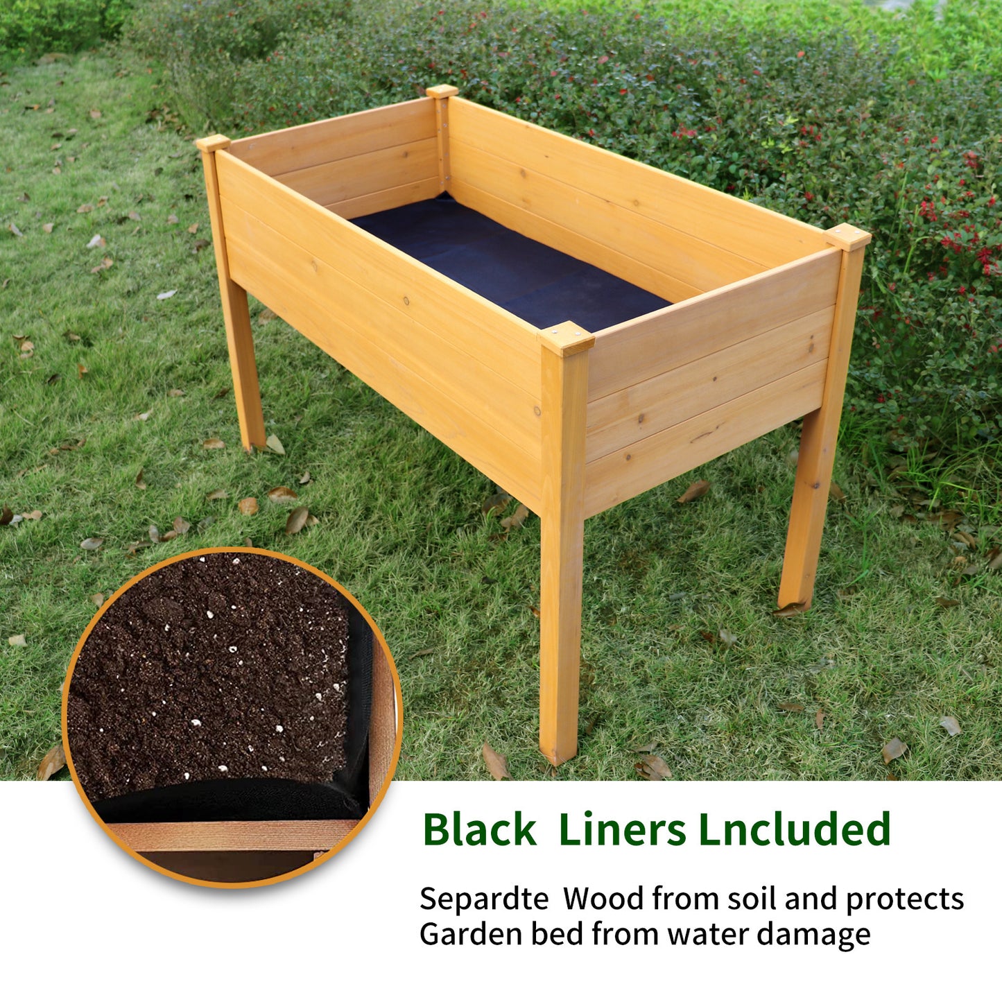 Outdoor Raised Garden Bed, Wood Planter Box for Vegetable Flower, Elevated Reinforced Large Garden Planters Boxes for Backyard Patio Gardening Balcony (48.5”L, Natural Wood)