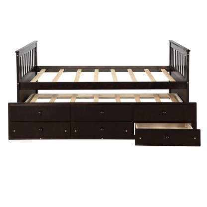 TOPMAX Captain's Bed Twin Daybed with Trundle Bed and Storage Drawers, Espresso