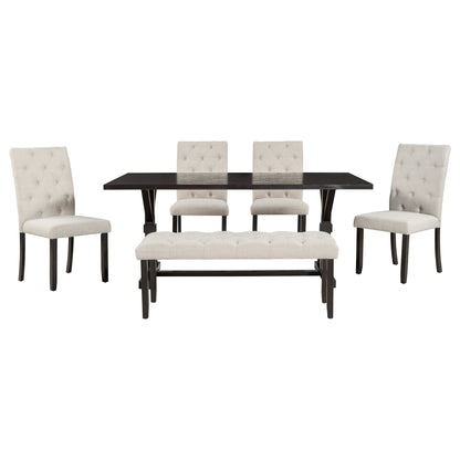 TREXM 6-Piece Farmhouse Dining Table Set 72" Wood Rectangular Table, 4 Upholstered Chairs with Bench (Espresso)