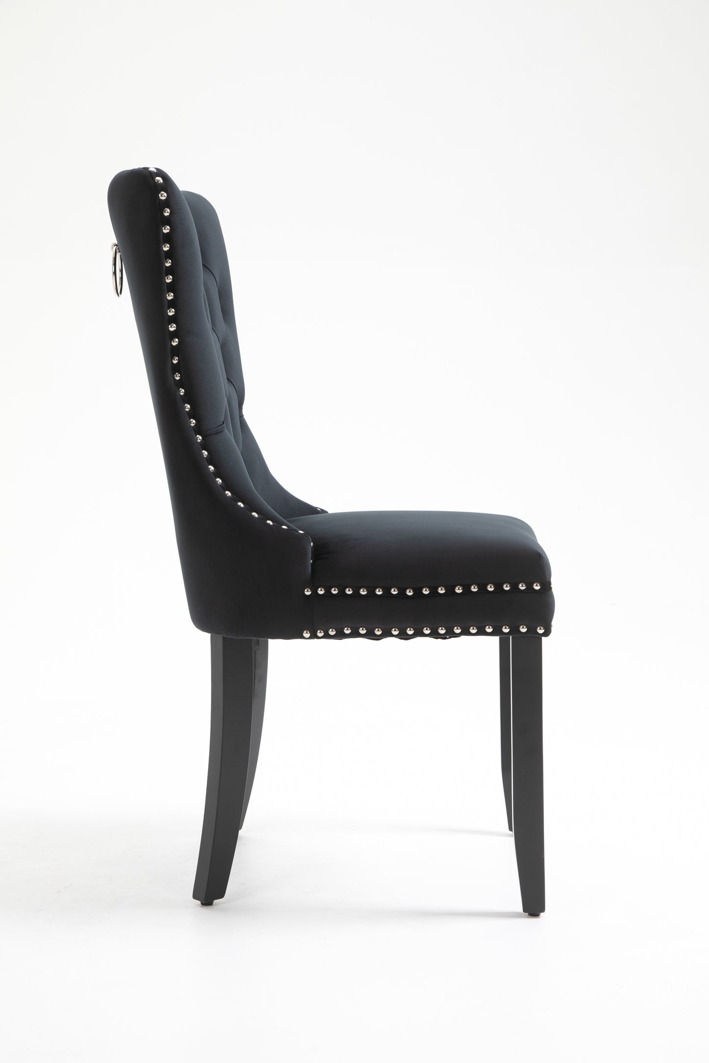 Upholstered Button Tufted Back Black Velvet Dining Chair with Nailhead Trim and Solid Wood Legs 2 Sets