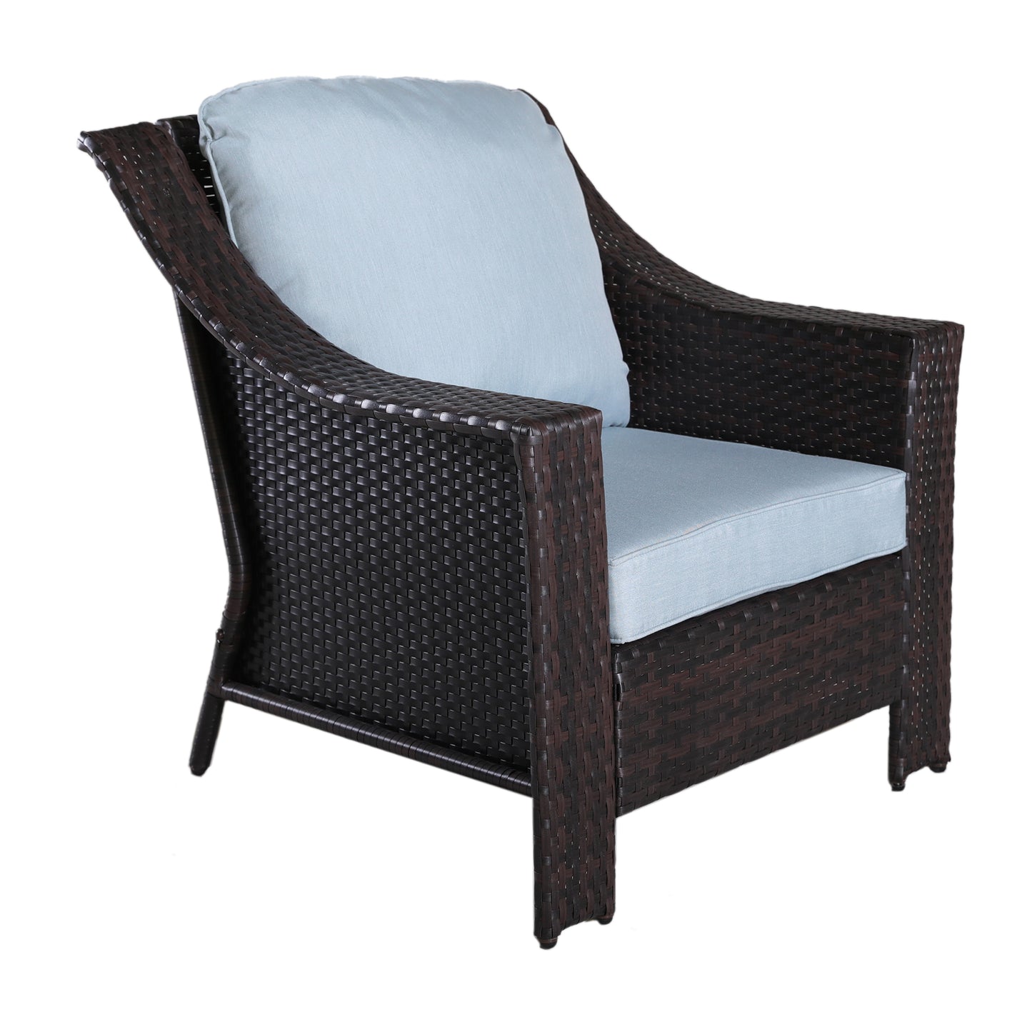 Outdoor Patio Garden Wicker Club Chair with Cushions, Set of 2, Light Blue