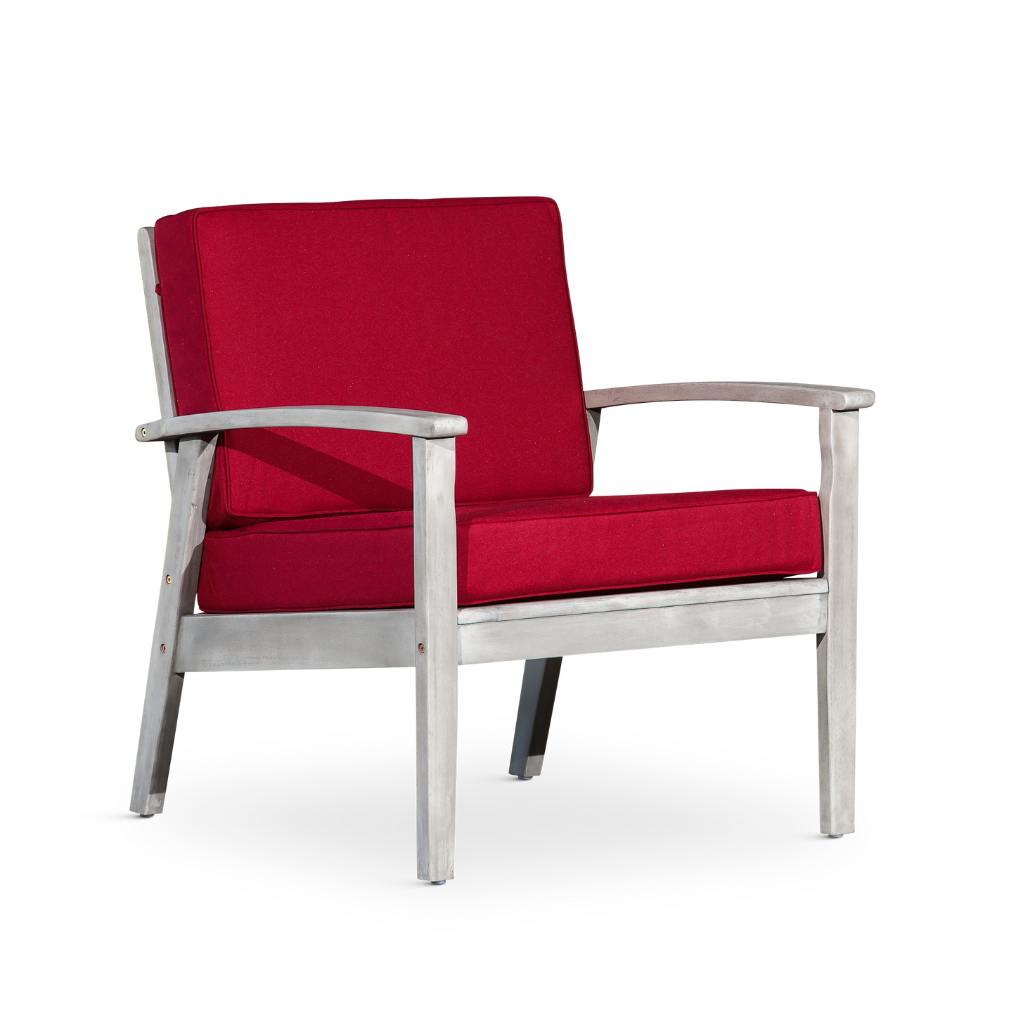 Deep Seat Eucalyptus Chair Silver Gray Finish, Burgundy Cushion