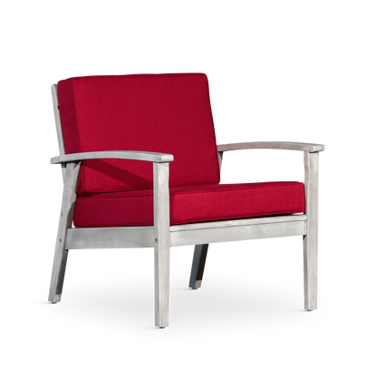 Deep Seat Eucalyptus Chair Silver Gray Finish, Burgundy Cushion