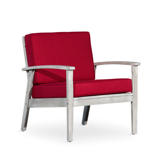 Deep Seat Eucalyptus Chair Silver Gray Finish, Burgundy Cushion