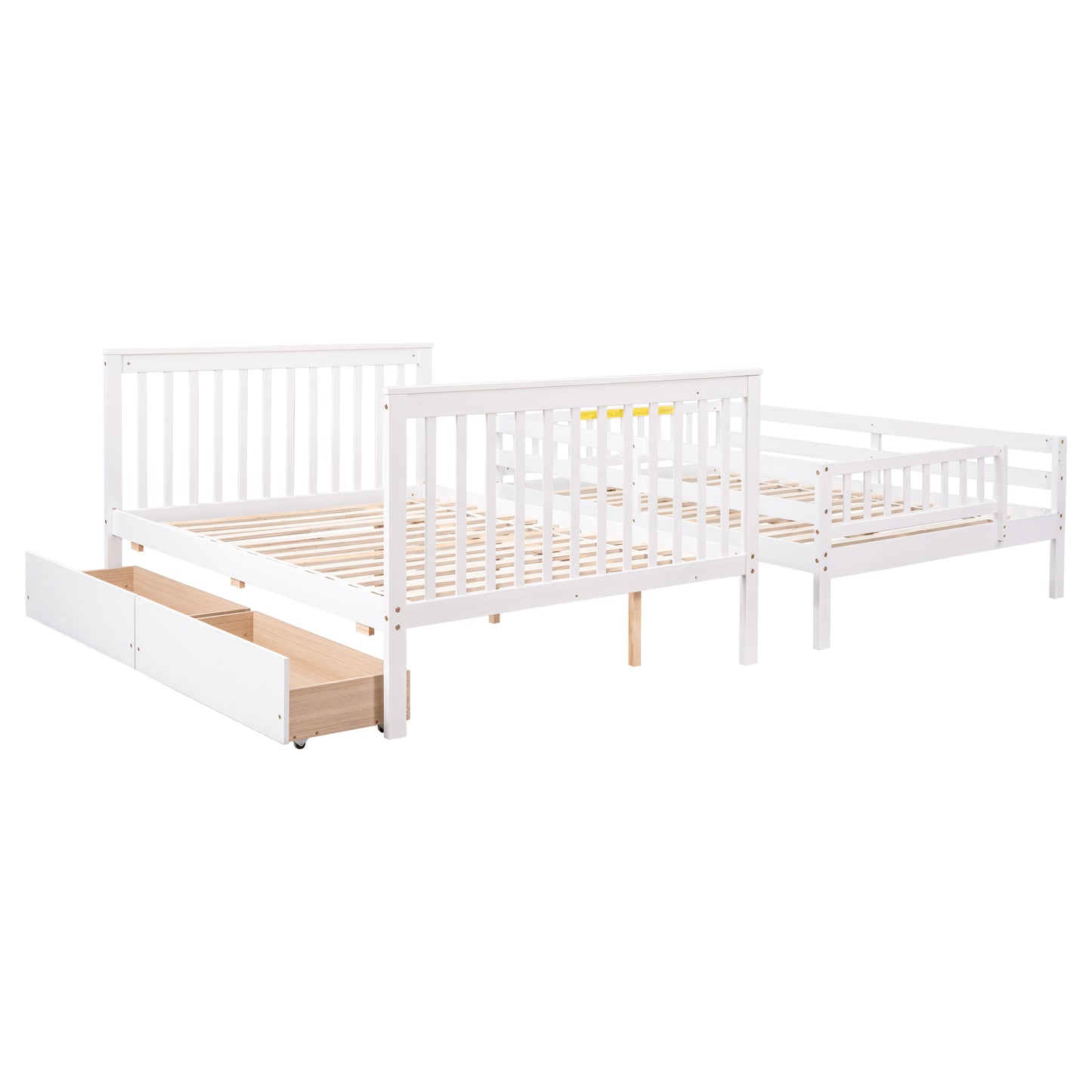 Full Over Full Bunk Bed with 2 Drawers and Staircases, Convertible into 2 Beds, the Bunk Bed with Staircase and Safety Rails for Kids, Teens, Adults, White